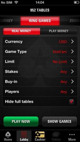 Mobile Lobby Pokerstars