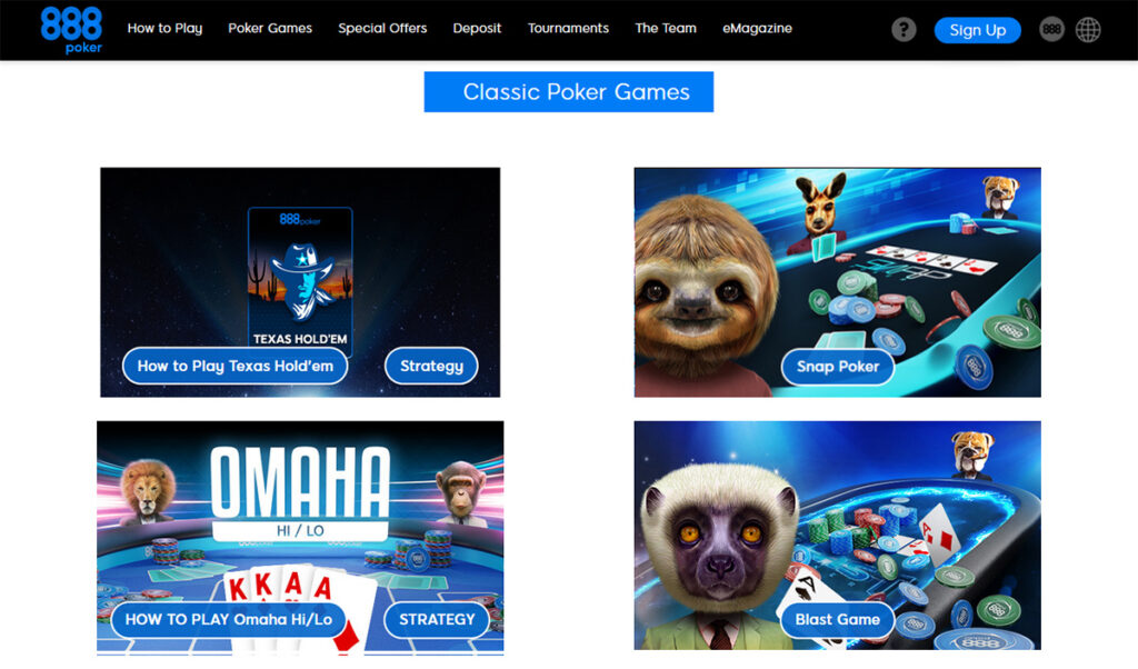 Poker hos 888poker tilbyr ikke bare klassisk Hold'em og Omaha, men også unike SNAP- og BLAST-formater.