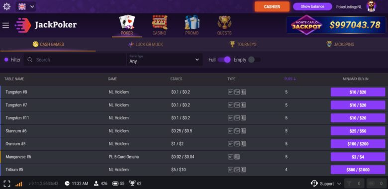 JackPoker Cash Games