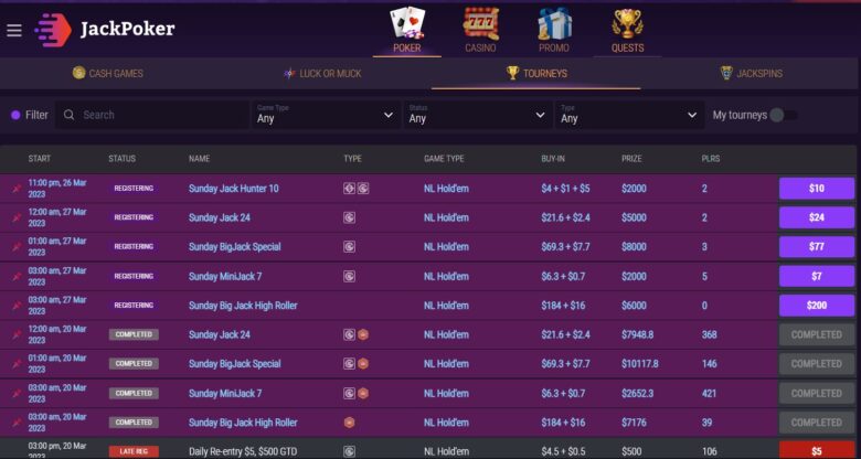 JackPoker Turneringer Lobby