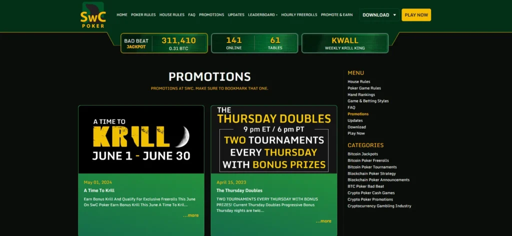 SWC Poker Bonuser og Kampanjer