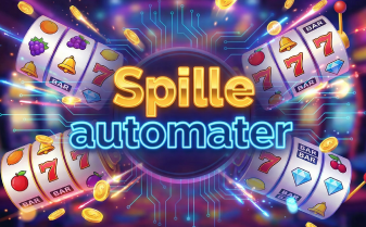 Fargerikt bilde av spilleautomater med symboler, mynter og lys – populære slots i nettcasino