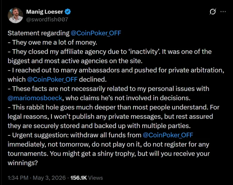 Konflikten mellom Loeser og CoinPoker