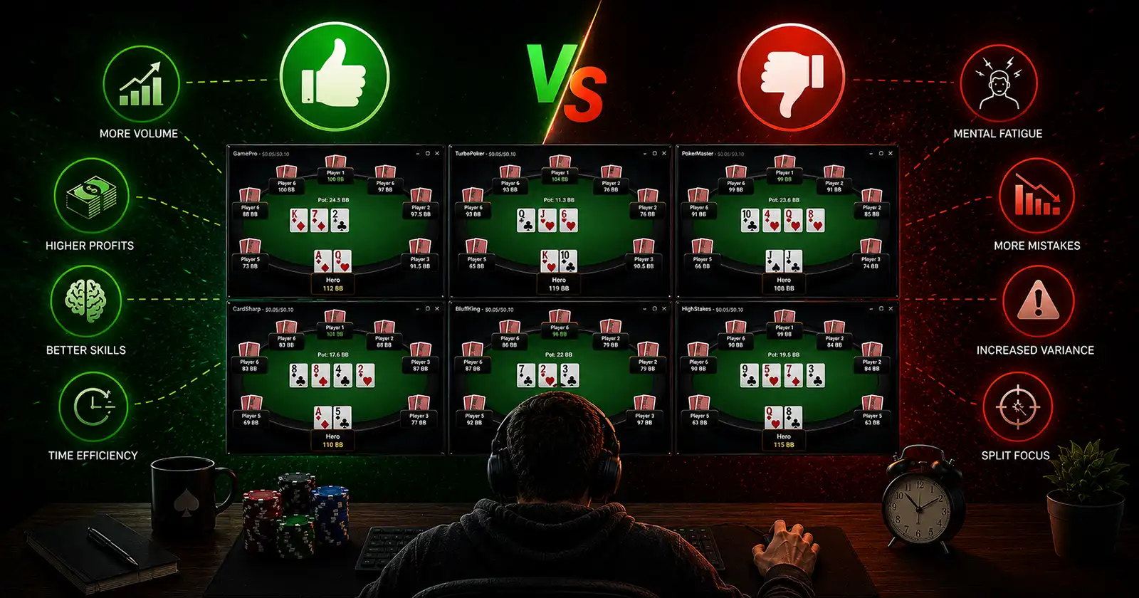 Fordeler og ulemper med multi-tabling i poker