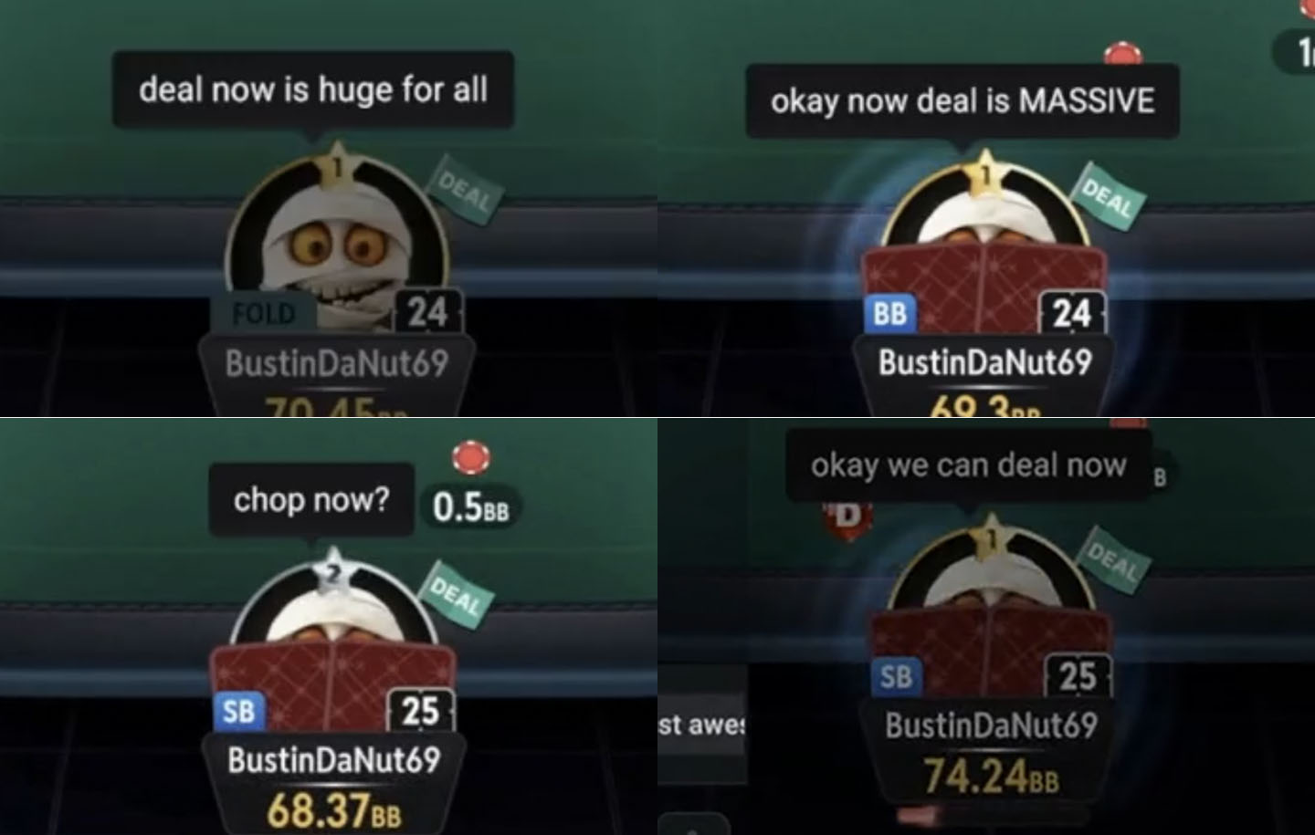 BustinDaNut69 ba om deal etter nesten hver utslåing i CoinMillion