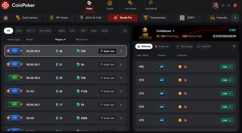 Bomb Pot Games på CoinPoker