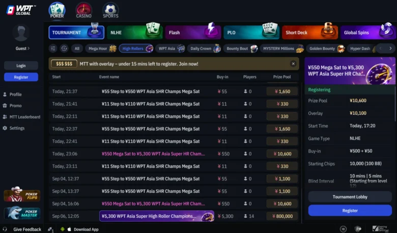 Slik finner du SHR-turneringen hos WPT Global
