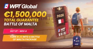 Battle of Malta spilles på Casino Malta fra 27. oktober til 4. november 2026. Allerede nå kan spillere kvalifisere seg via WPT Globals satellittstige og vinne komplette pakker